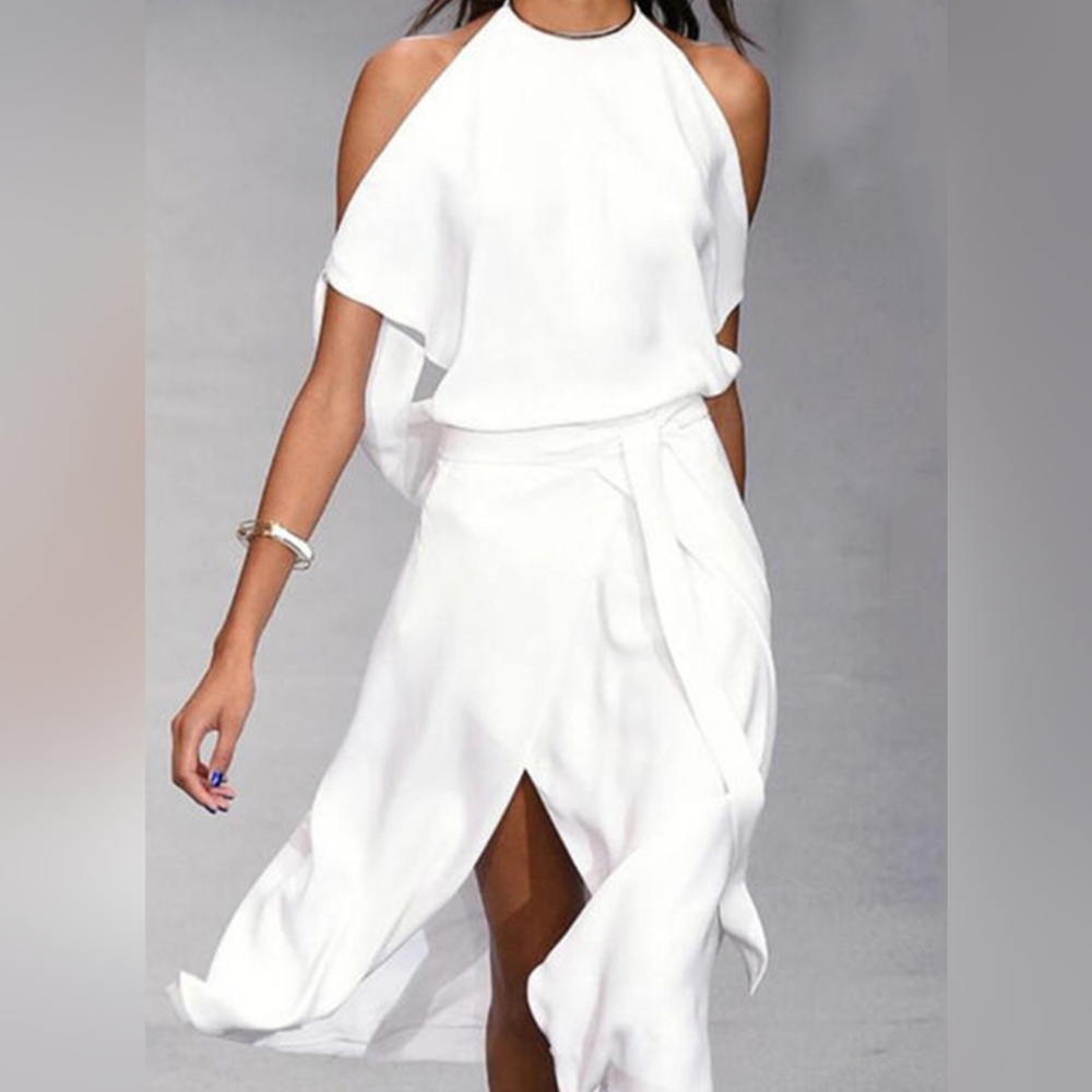 Sleeveless Pure Color Split Midi Dress